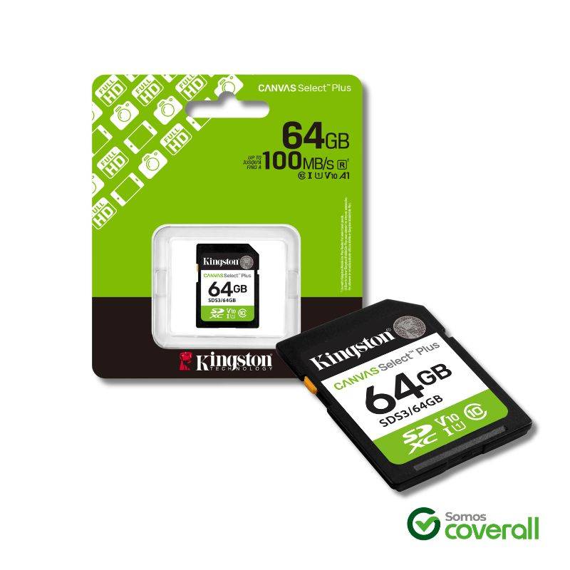 Tarjeta Memoria Micro Sd Kingston Canvas Select Plus 64Gb 100Mbps Clase 10 Uhs-I U3 V10 A1 Con Adaptador