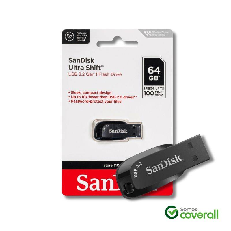 Pen Drive Sandisk Ultra Shift 64Gb 100Mbps Usb 3.2 Negro