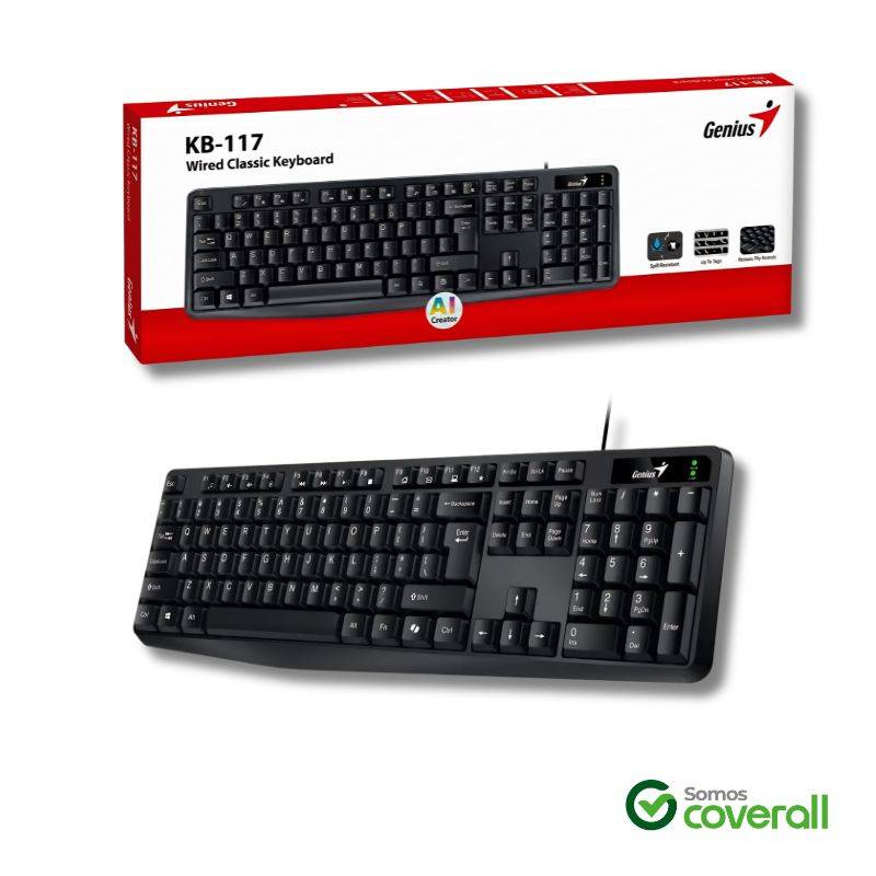 Teclado Genius Kb-117 Multimedia Fn Copilot Antiderrame Usb Negro