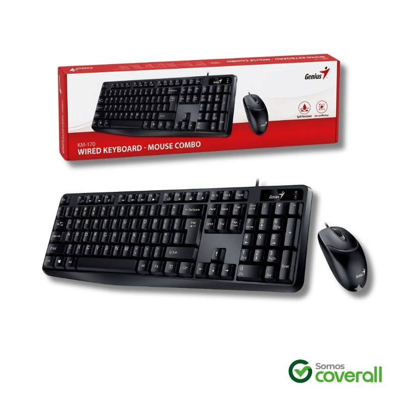 Teclado Y Mouse Genius Km-170 Multimedia 1200Dpi Antiderrame Usb Negro