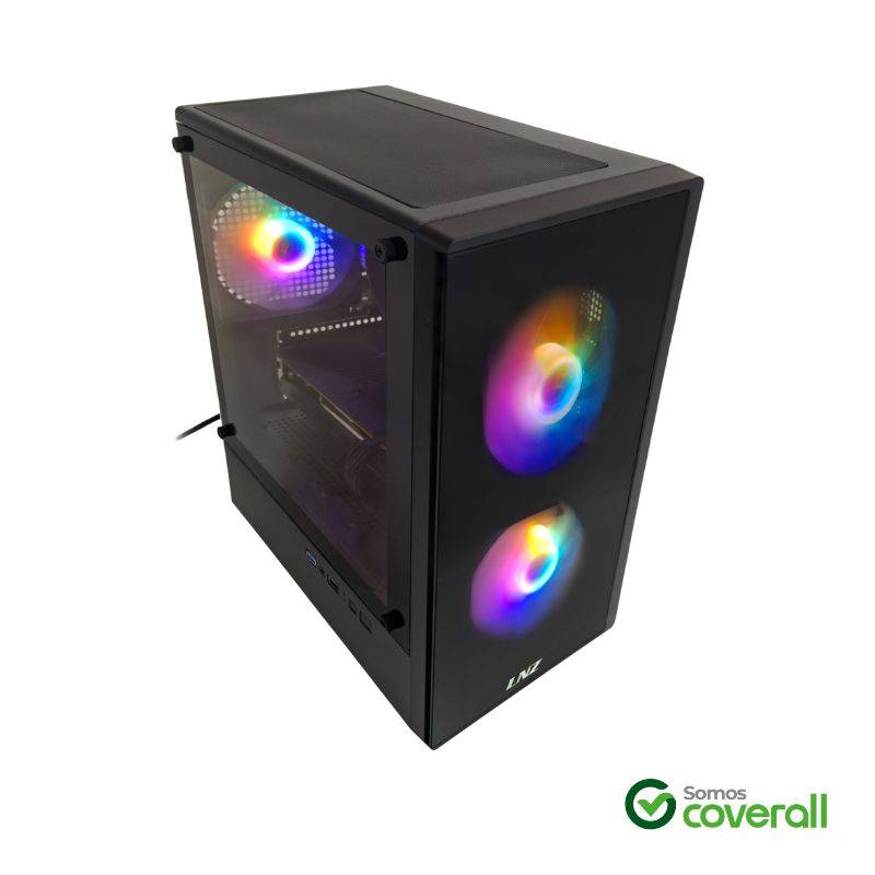Gabinete Gaming Lnz M10 Vidrio Templado Filtro Antipolvo Usb 3.0 Hd Audio 3 Fan Rgb Mid Tower M-Atx Itx Negro