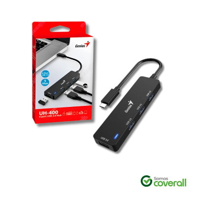 Hub Genius Uh-400 4 Puertos 625Mbps Usb 3.0 Usb C 15Cm