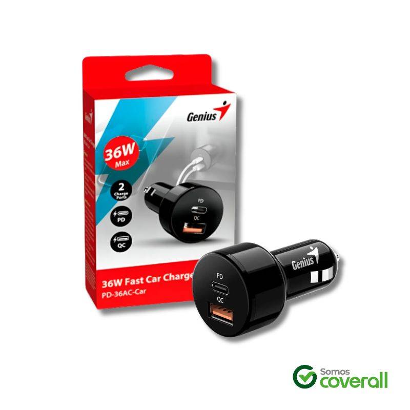 Cargador Para Auto Genius Pd-36Ac 36W 12V 24V 5A Carga Rapida Usb Qc Usb C