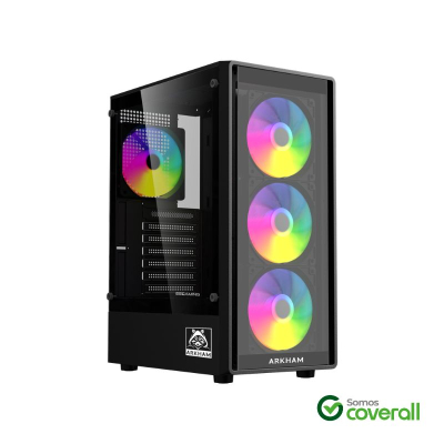 Gabinete Gaming Arkham Cancri Vidrio Templado Usb 3.0 Usb 2.0 Hd Audio 4 Fan Rgb Mid Tower Atx M-Atx Itx Negro