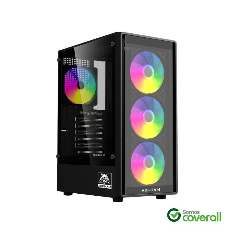Gabinete Gaming Arkham Cancri Vidrio Templado Usb 3.0 Usb 2.0 Hd Audio 4 Fan Rgb Mid Tower Atx M-Atx Itx Negro