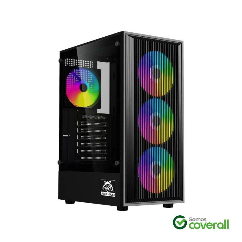 Gabinete Gaming Arkham Vorus Vidrio Templado Usb 3.0 Usb 2.0 Hd Audio 4 Fan Rgb Mid Tower Atx M-Atx Itx Negro