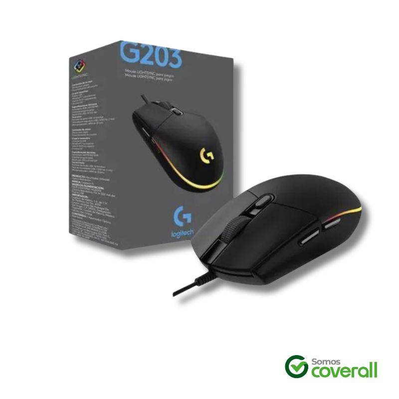 Mouse Gaming Logitech G203 8000Dpi Rgb Lightsync 6 Botones Usb Negro