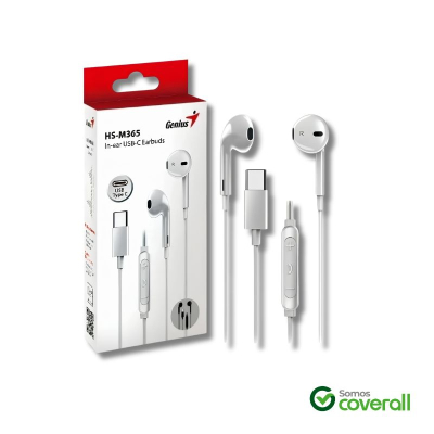 Auricular Con Microfono Genius Hs-M365 Volumen 88Db Usb C 1.2M Blanco