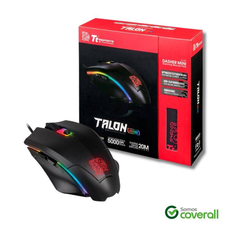 Mouse Gaming Thermaltake Ttesports Talon Elite 5000Dpi Rgb 6 Botones Pad 1.8M Usb Negro