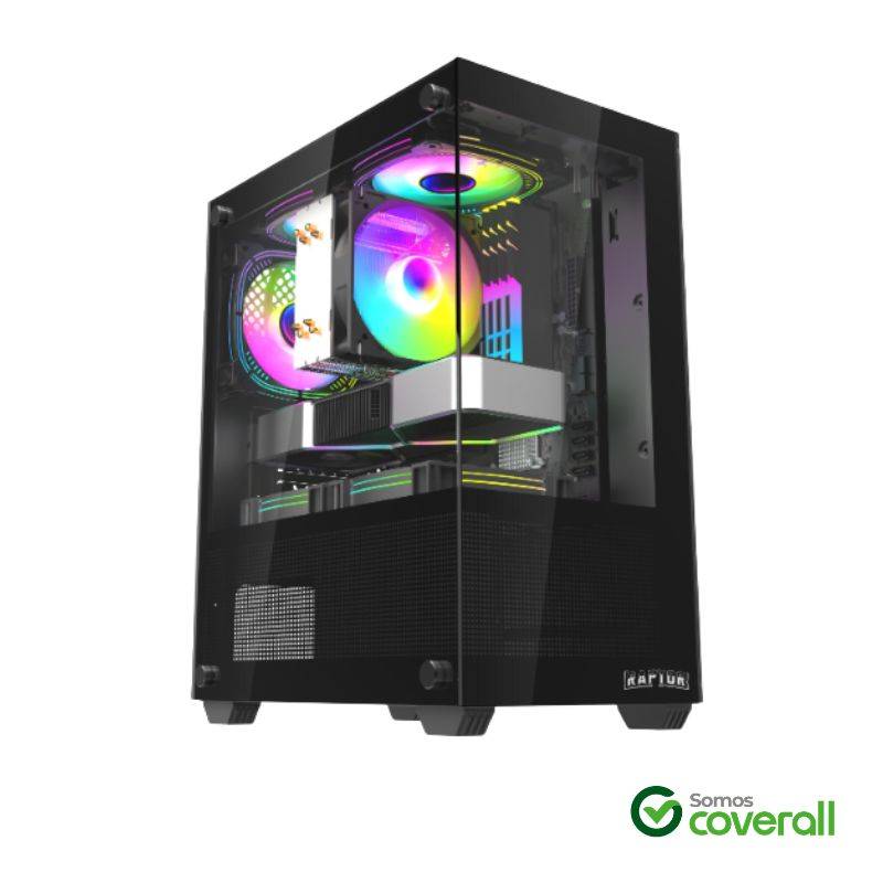 Gabinete Gaming Raptor Nova Prime Vidrio Templado Usb 3.0 Usb 2.0 Hd Audio 3 Fan Rgb Mid Tower M-Atx Itx Negro