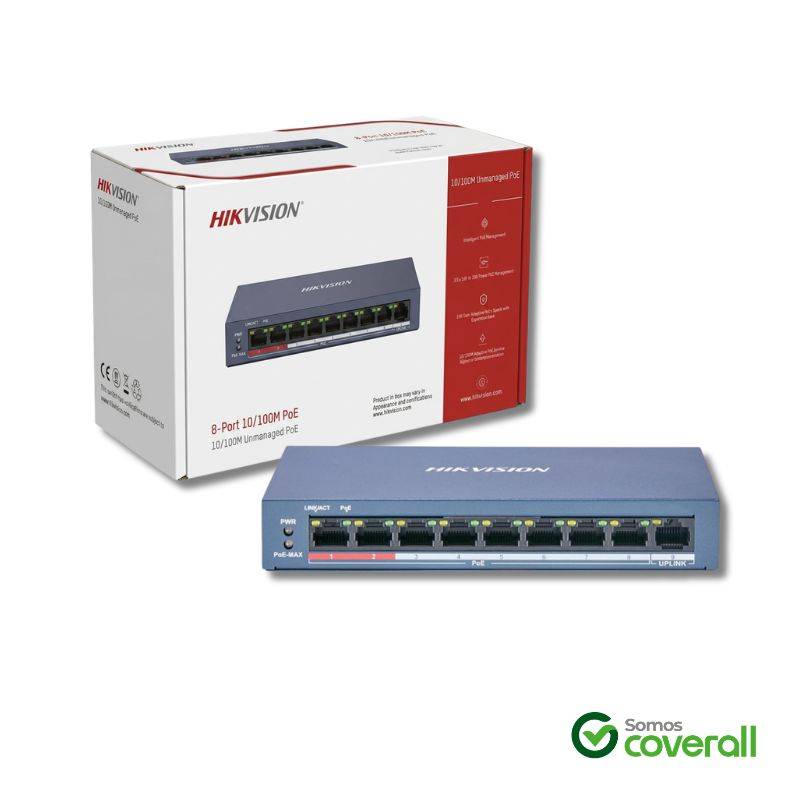 Switch Hikvision 3E0109P 10/100Mbps 8 Puertos Poe 1 Uplink Escritorio Pared