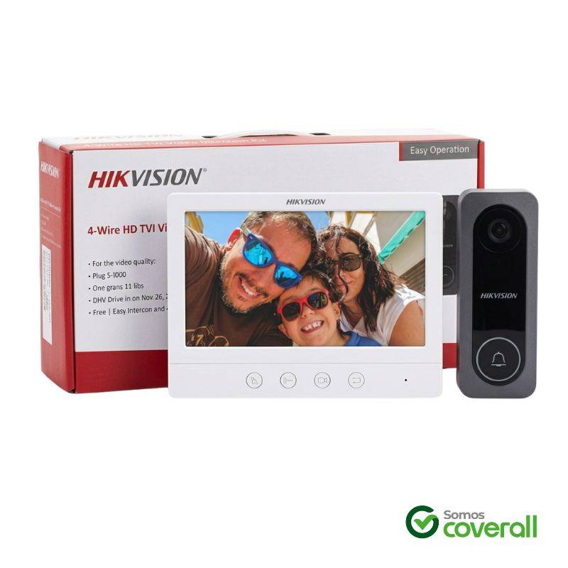 Kit Portero Intercomunicador Hikvision Kis212 Visor 7 Pulgadas Camara 2Mp Cerradura Analogico