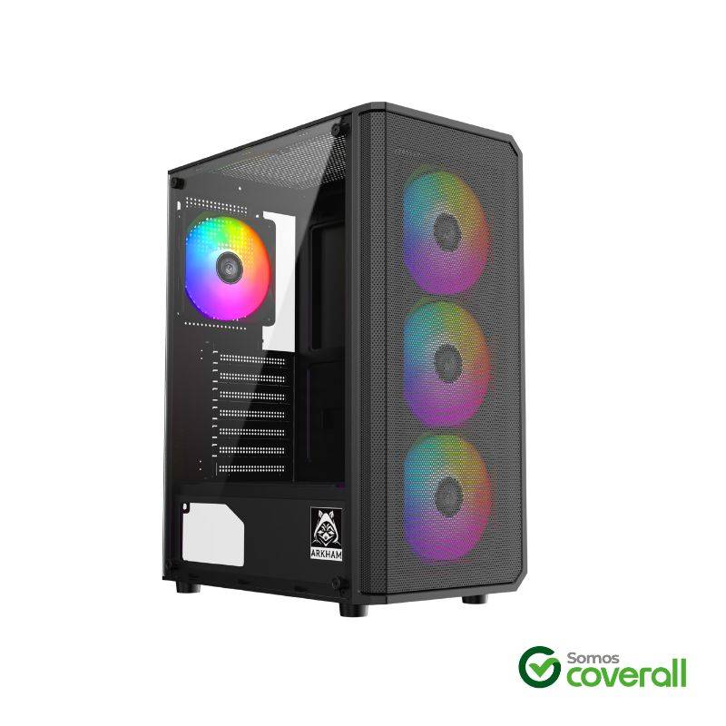 Gabinete Gaming Arkham Mel Vidrio Templado Usb 3.0 Usb 2.0 Hd Audio 4 Fan Rgb Mid Tower Atx M-Atx Itx Negro