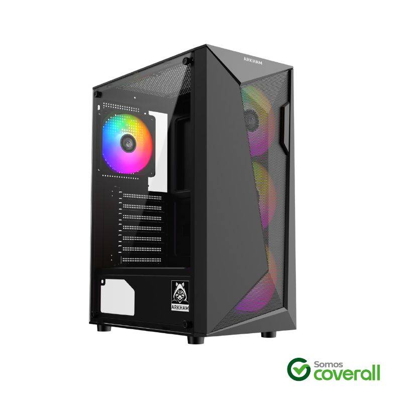 Gabinete Gaming Arkham Cozu Vidrio Templado Usb 3.0 Usb 2.0 Hd Audio 4 Fan Rgb Mid Tower Atx M-Atx Itx Negro