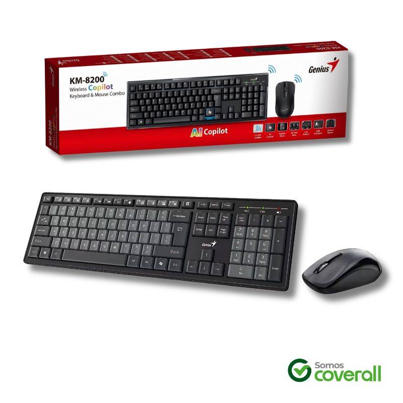 Teclado Y Mouse Genius Km-8200 Multimedia 1200Dpi Antiderrame 10M 2.4Ghz Inalambrico Negro