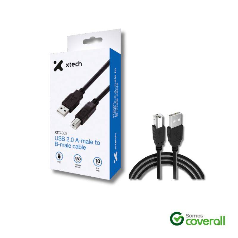 Cable De Datos Xtech Xtc-303 Usb A 2.0 Usb B 3M Impresoras Escaner Controladoras Consolas