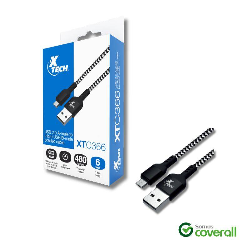 Cable De Datos Xtech Xtc-366 Usb 2.0 Micro Usb 2A Carga Rapida 1.8M Mallado Negro