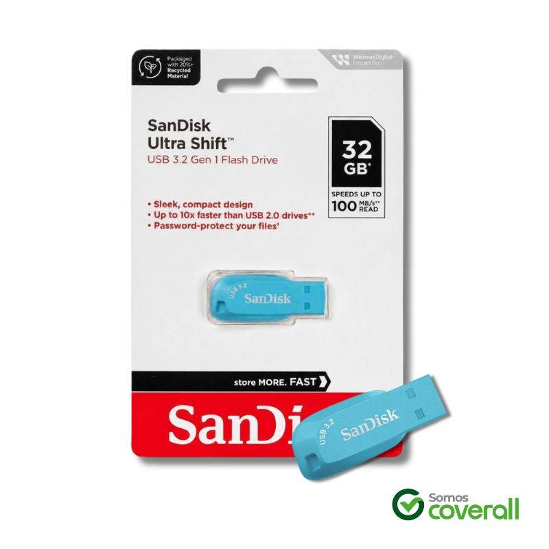 Pen Drive Sandisk Ultra Shift 32Gb 100Mbps Usb 3.2 Celeste