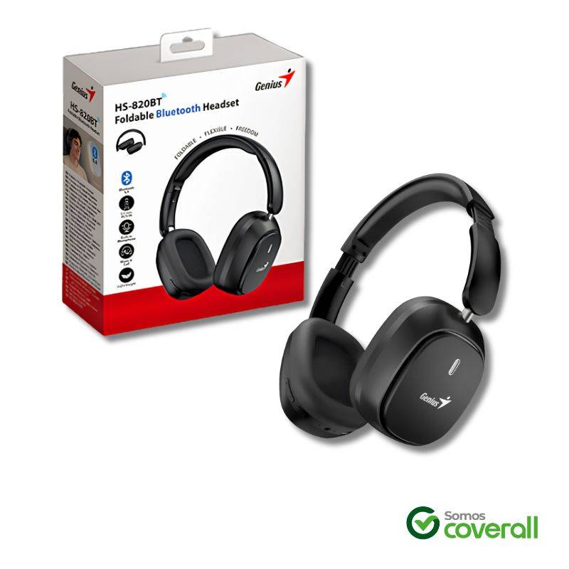 Auricular Microfono Bluetooth Genius Hs-820Bt Plegable Volumen 109Db 3.5Mm Usb C 10M Bt 5.4 Negro